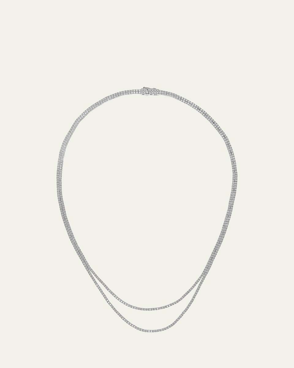 14K White Gold Skinny Double Strand Diamond Tennis Necklace, 15"L
